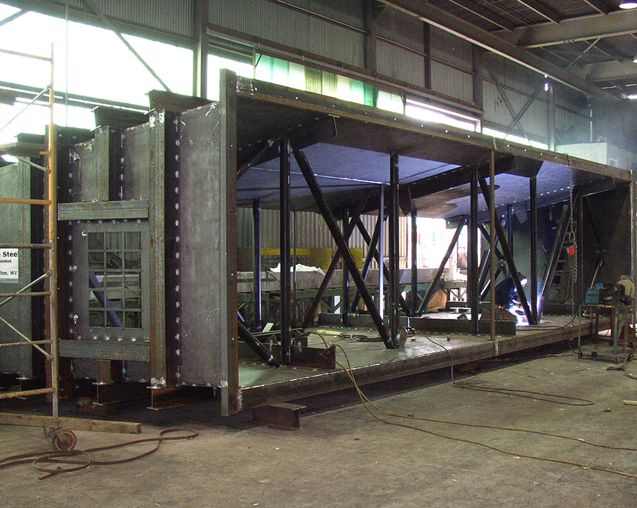 A large steel fabrication inside the Martin Steel shop